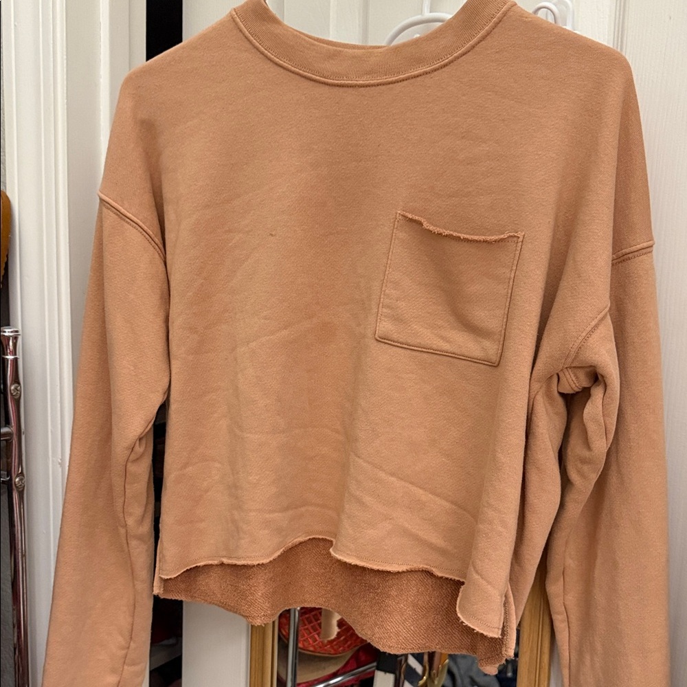 Aerie distressed Tan cropped sweatshirt